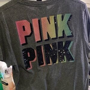 PINK Victoria's Secret Gray Tee with Colorful Graphic